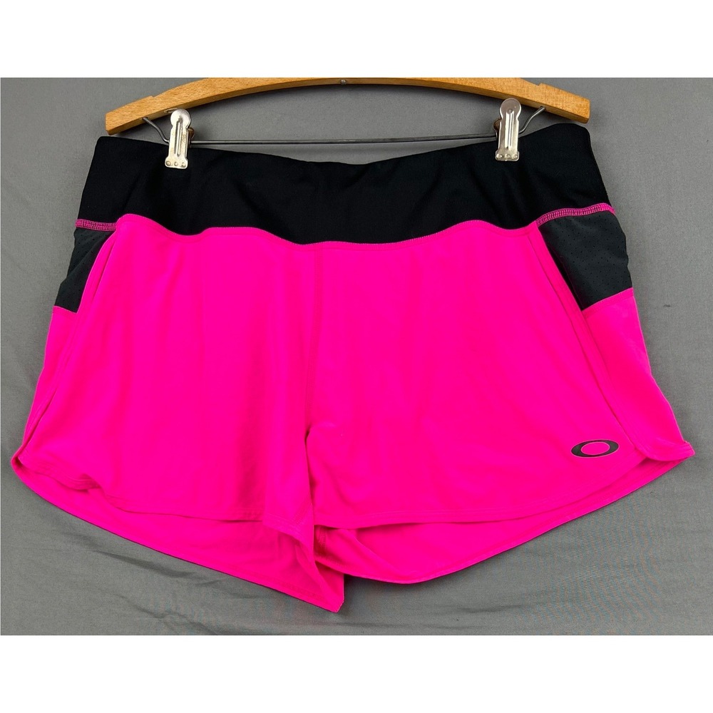 Oakley Shorts Womens Large Running Athletic Pink Black Mesh Back Pocket Good